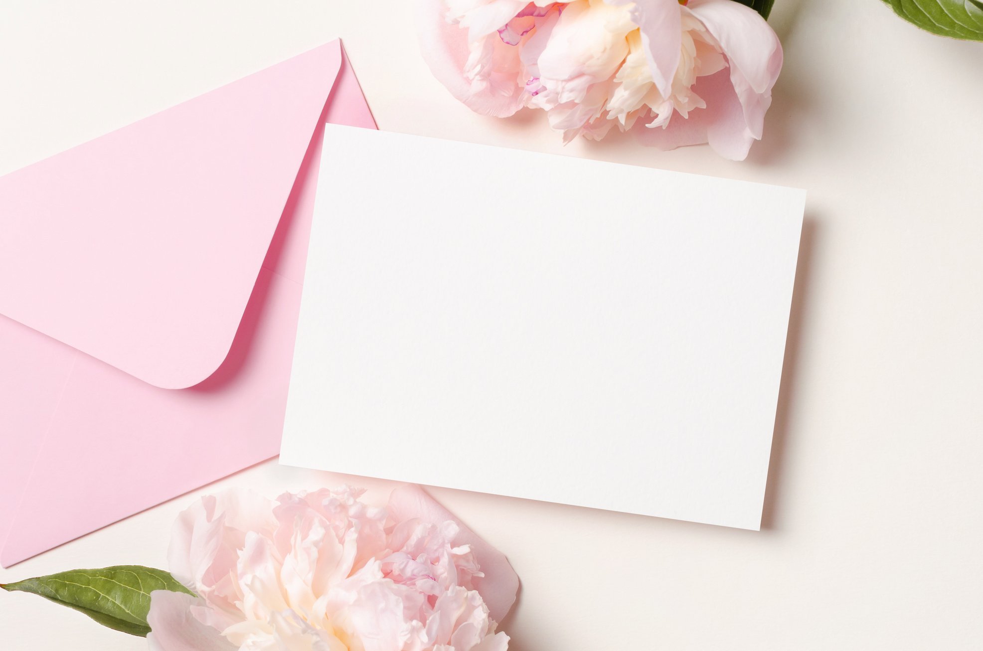 Floral wedding invitation card mockup with envelope